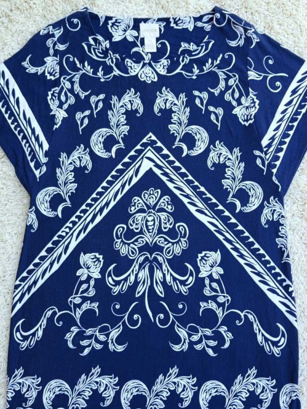 Chico's Brand Midi Dress. Navy Blue and White Floral Scroll Print. Size 0. GUC - Picture 9 of 11